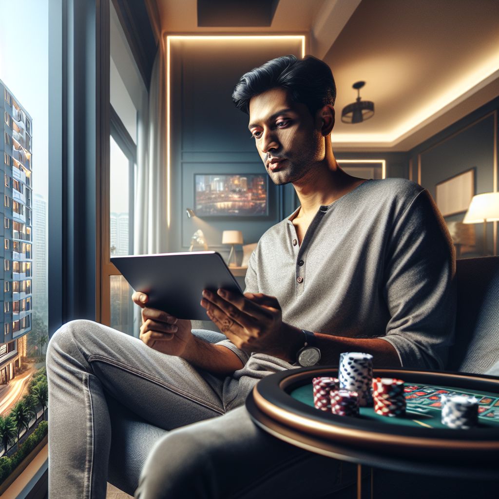 Online gamer in Bangladesh reviewing FA999 live game options on a tablet