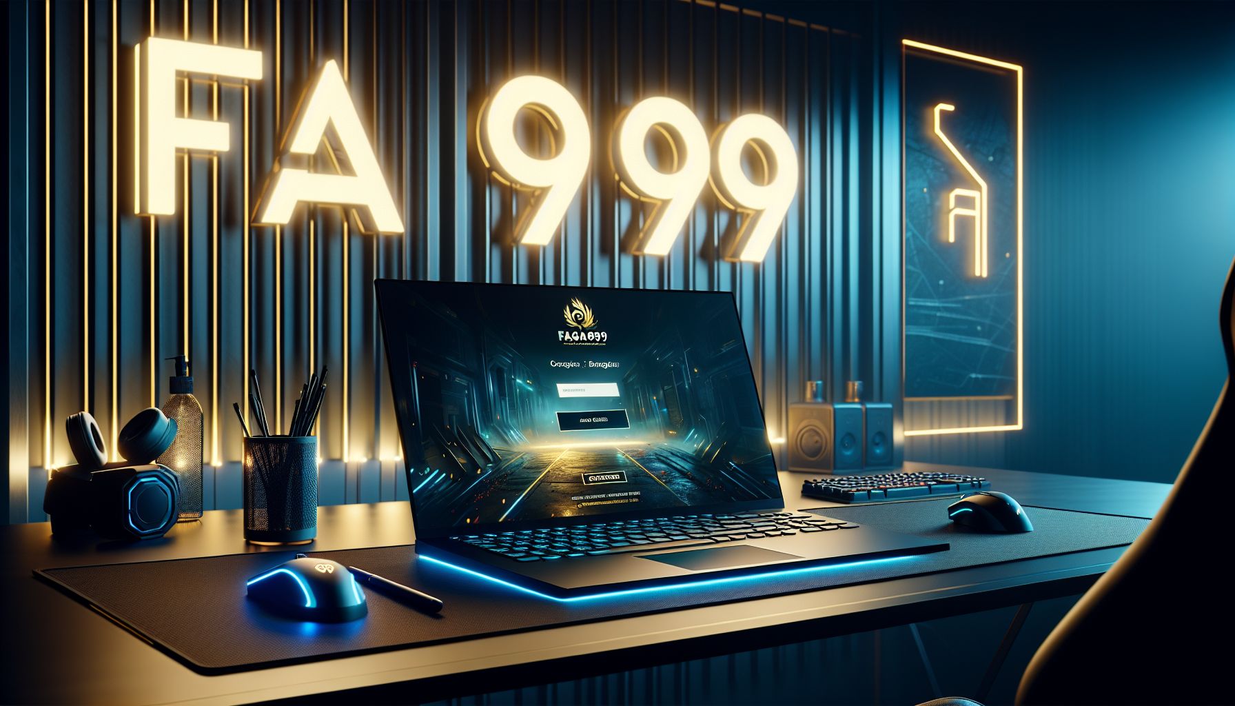 Bangladeshi player opening the FA999 login page on a laptop with a phone nearby